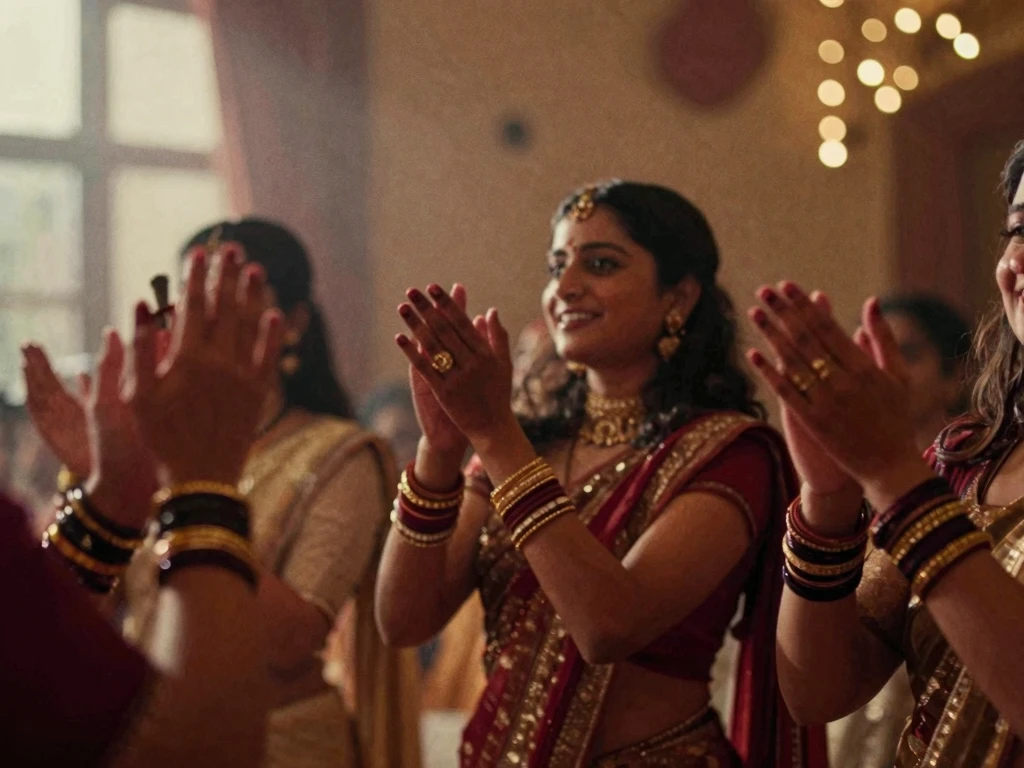 Hands raised, bangles bright