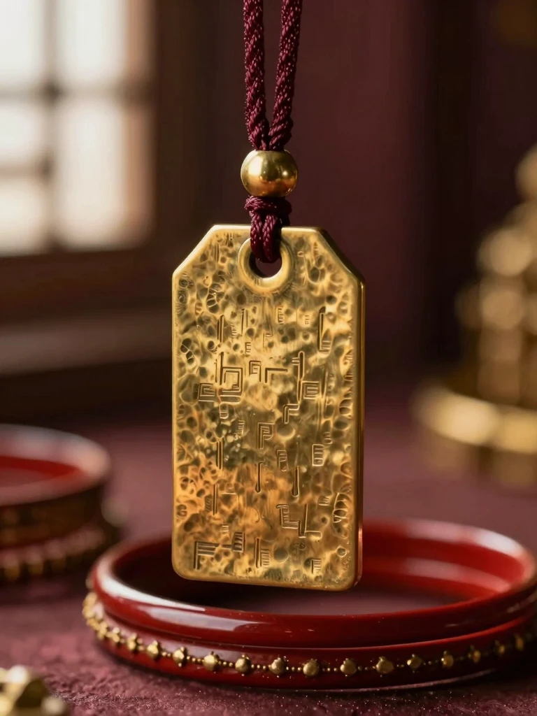 Brass, on burgundy thread